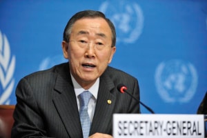 Secretary-General Ban Ki-moon speaks during the press conference of the Durban Review Conference.
